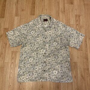 Tommy Bahama Hawaiian Short Sleeve Shirt Mens Green Floral Print 100% Silk